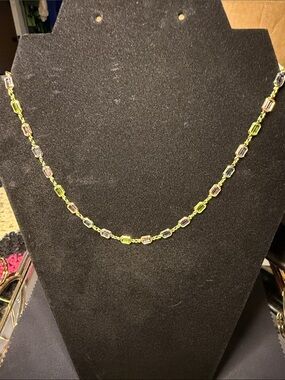 18k Gold Plated Rectangular -Cut Crystal Multi-Color Necklace - Women Jewelry
